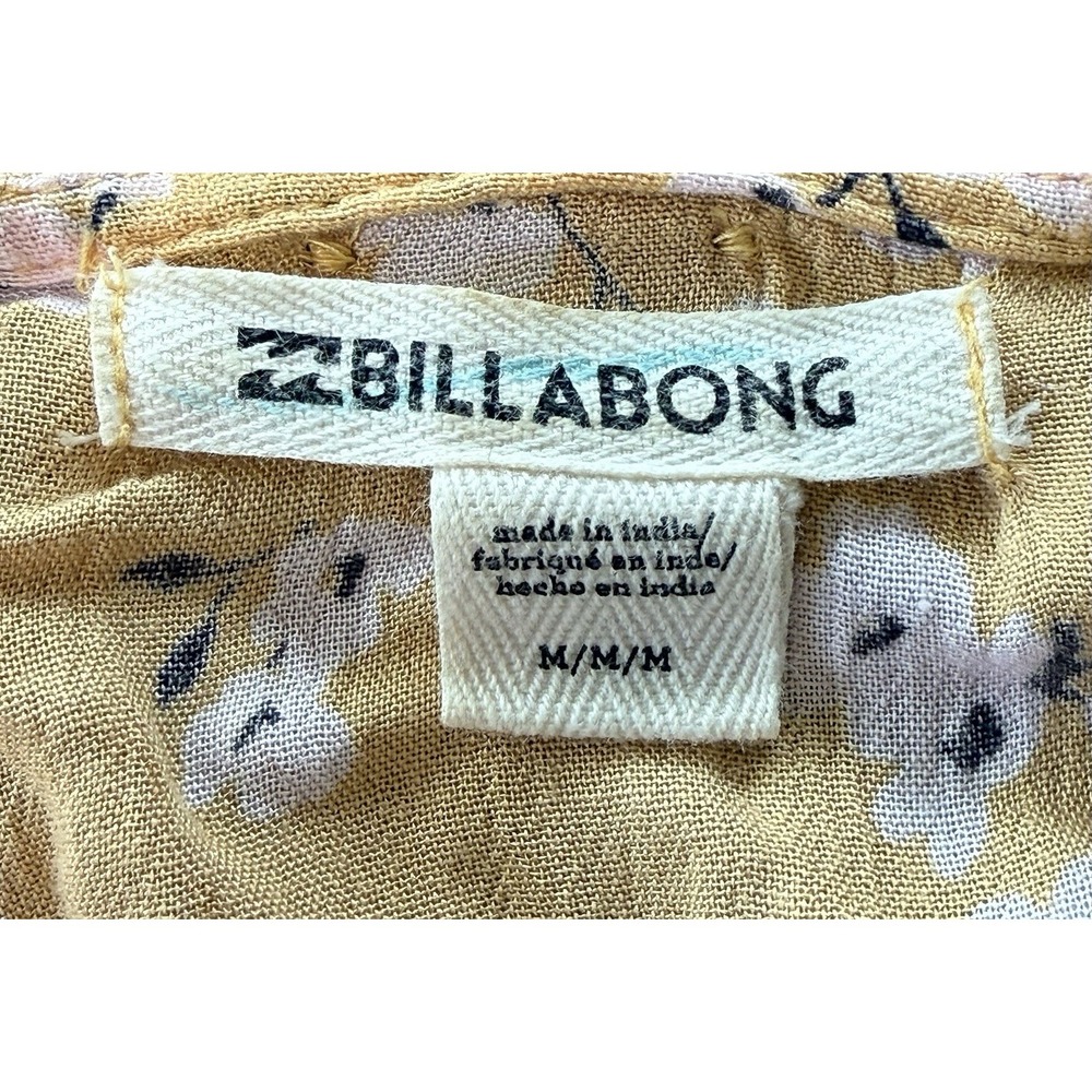 Billabong Floral Boho Mini Dress Yellow Ruffle Hem Long Sleeve M - Picture 9 of 10